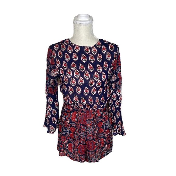 Anthropologie Raga Infinite Nights Open Back Bohemian Mixed Print Romper - Picture 2 of 14